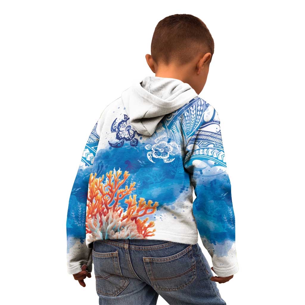 Hibiscus Turtle Tattoo Coral Reef Kid Hoodie with Polynesian Tribal LT9 - Polynesian Pride