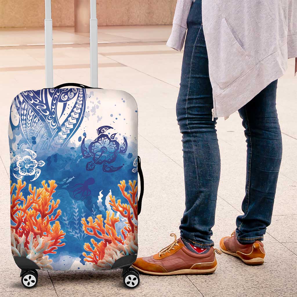 Hibiscus Turtle Tattoo Coral Reef Luggage Cover with Polynesian Tribal LT9 White - Polynesian Pride