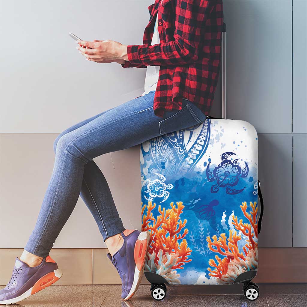 Hibiscus Turtle Tattoo Coral Reef Luggage Cover with Polynesian Tribal LT9 - Polynesian Pride
