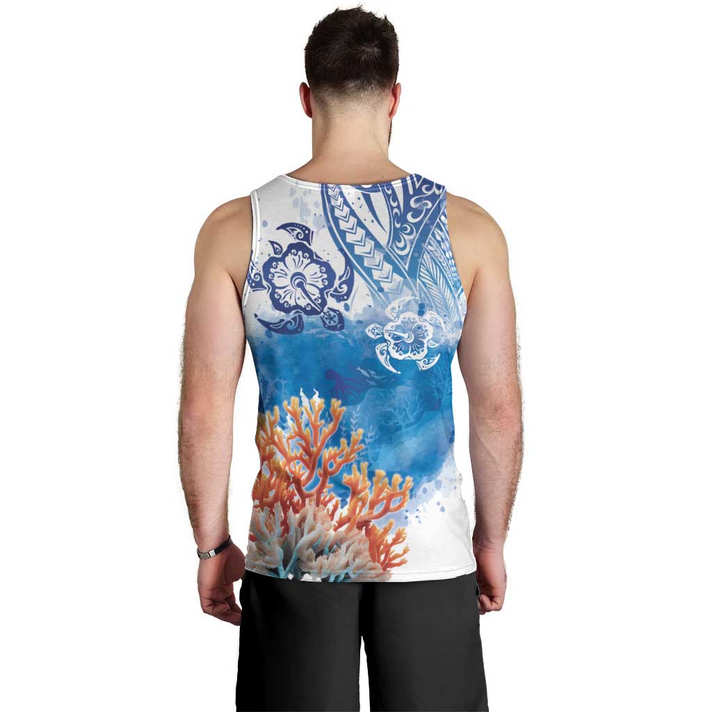 Hibiscus Turtle Tattoo Coral Reef Men Tank Top with Polynesian Tribal