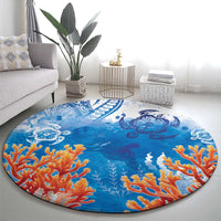 Hibiscus Turtle Tattoo Coral Reef Round Carpet with Polynesian Tribal LT9 - Polynesian Pride