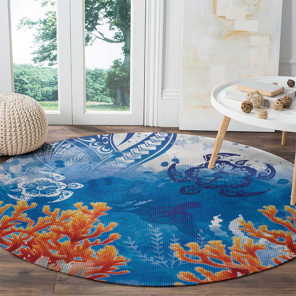 Hibiscus Turtle Tattoo Coral Reef Round Carpet with Polynesian Tribal LT9 - Polynesian Pride
