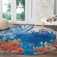 Hibiscus Turtle Tattoo Coral Reef Round Carpet with Polynesian Tribal LT9 - Polynesian Pride