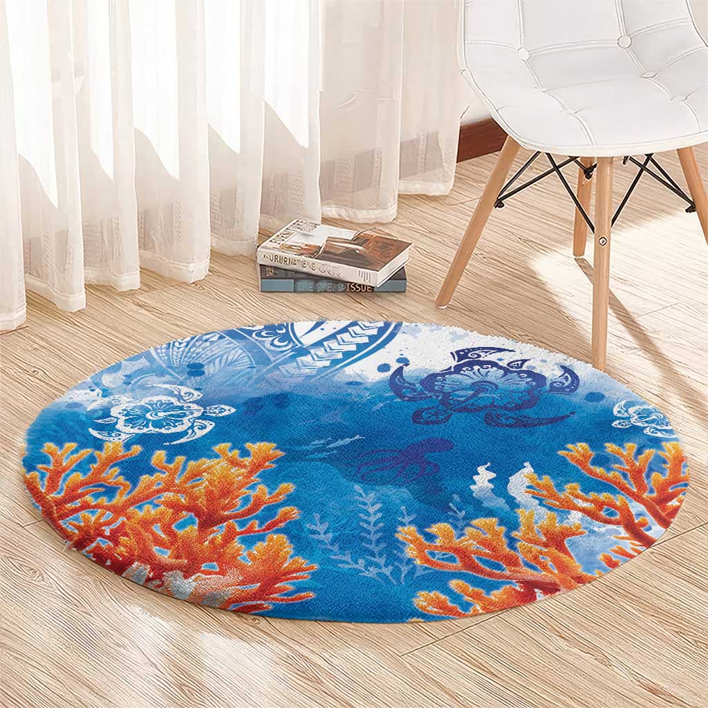 Hibiscus Turtle Tattoo Coral Reef Round Carpet with Polynesian Tribal LT9 - Polynesian Pride