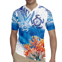 Hibiscus Turtle Tattoo Coral Reef Rugby Jersey with Polynesian Tribal