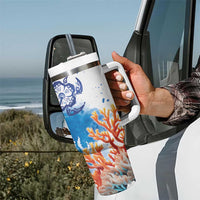 Hibiscus Turtle Tattoo Coral Reef Tumbler With Handle with Polynesian Tribal