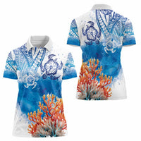 Hibiscus Turtle Tattoo Coral Reef Women Polo Shirt with Polynesian Tribal LT9 - Polynesian Pride