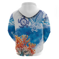 Hibiscus Turtle Tattoo Coral Reef Zip Hoodie with Polynesian Tribal