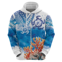 Hibiscus Turtle Tattoo Coral Reef Zip Hoodie with Polynesian Tribal
