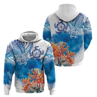 Hibiscus Turtle Tattoo Coral Reef Zip Hoodie with Polynesian Tribal