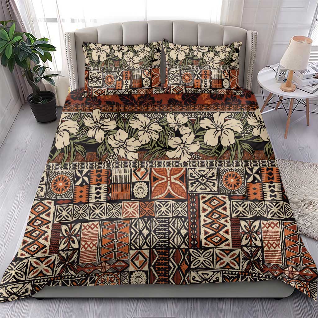 Pacific Hibiscus Tapa Tribal Vintage Bedding Set Brown Motif LT9 - Polynesian Pride