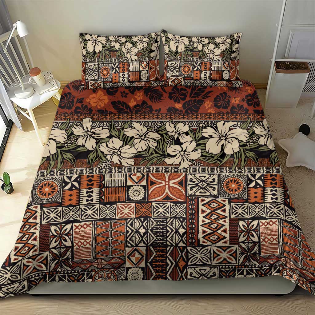 Pacific Hibiscus Tapa Tribal Vintage Bedding Set Brown Motif LT9 - Polynesian Pride