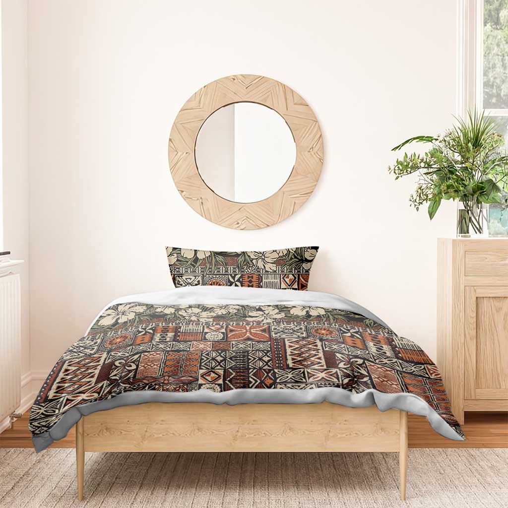 Pacific Hibiscus Tapa Tribal Vintage Bedding Set Brown Motif LT9 - Polynesian Pride