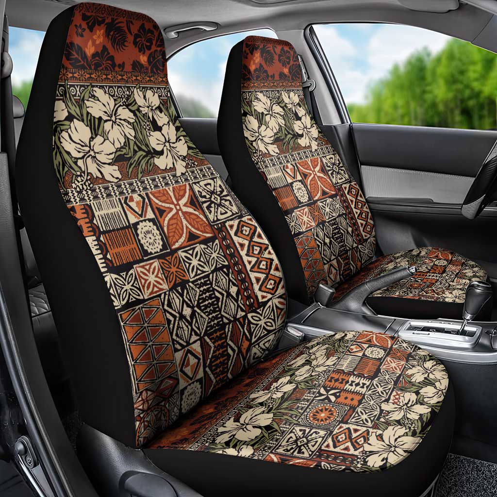Pacific Hibiscus Tapa Tribal Vintage Car Seat Cover Brown Motif