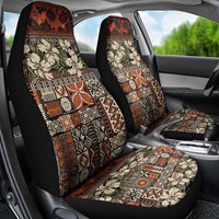 Pacific Hibiscus Tapa Tribal Vintage Car Seat Cover Brown Motif