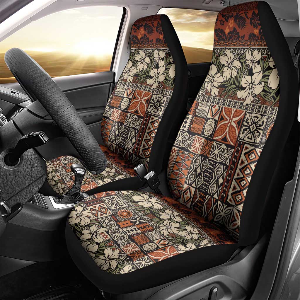 Pacific Hibiscus Tapa Tribal Vintage Car Seat Cover Brown Motif