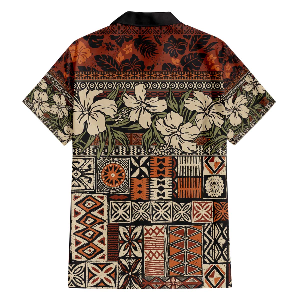 Pacific Hibiscus Tapa Tribal Vintage Family Matching Off Shoulder Short Dress and Hawaiian Shirt Brown Motif