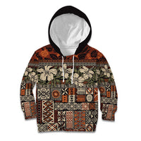 Pacific Hibiscus Tapa Tribal Vintage Kid Hoodie Brown Motif LT9 Hoodie Brown - Polynesian Pride