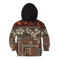 Pacific Hibiscus Tapa Tribal Vintage Kid Hoodie Brown Motif LT9 - Polynesian Pride
