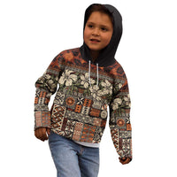Pacific Hibiscus Tapa Tribal Vintage Kid Hoodie Brown Motif LT9 - Polynesian Pride