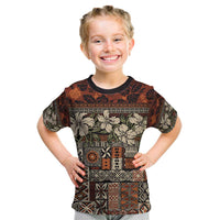 Pacific Hibiscus Tapa Tribal Vintage Kid T Shirt Brown Motif LT9 Brown - Polynesian Pride