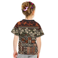 Pacific Hibiscus Tapa Tribal Vintage Kid T Shirt Brown Motif LT9 - Polynesian Pride