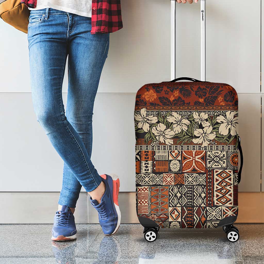 Pacific Hibiscus Tapa Tribal Vintage Luggage Cover Brown Motif LT9 - Polynesian Pride