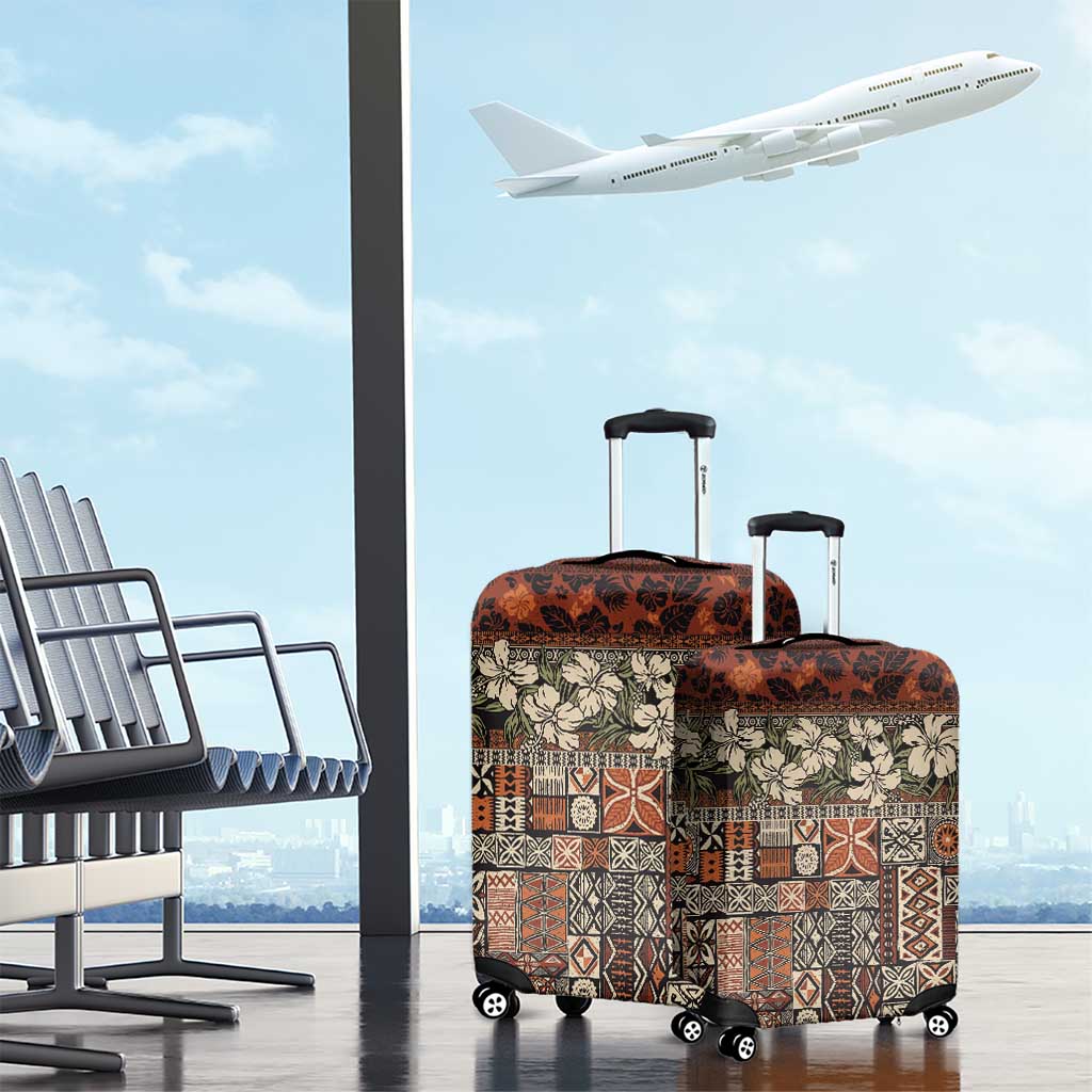 Pacific Hibiscus Tapa Tribal Vintage Luggage Cover Brown Motif LT9 - Polynesian Pride