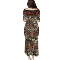 Pacific Hibiscus Tapa Tribal Vintage Puletasi Brown Motif