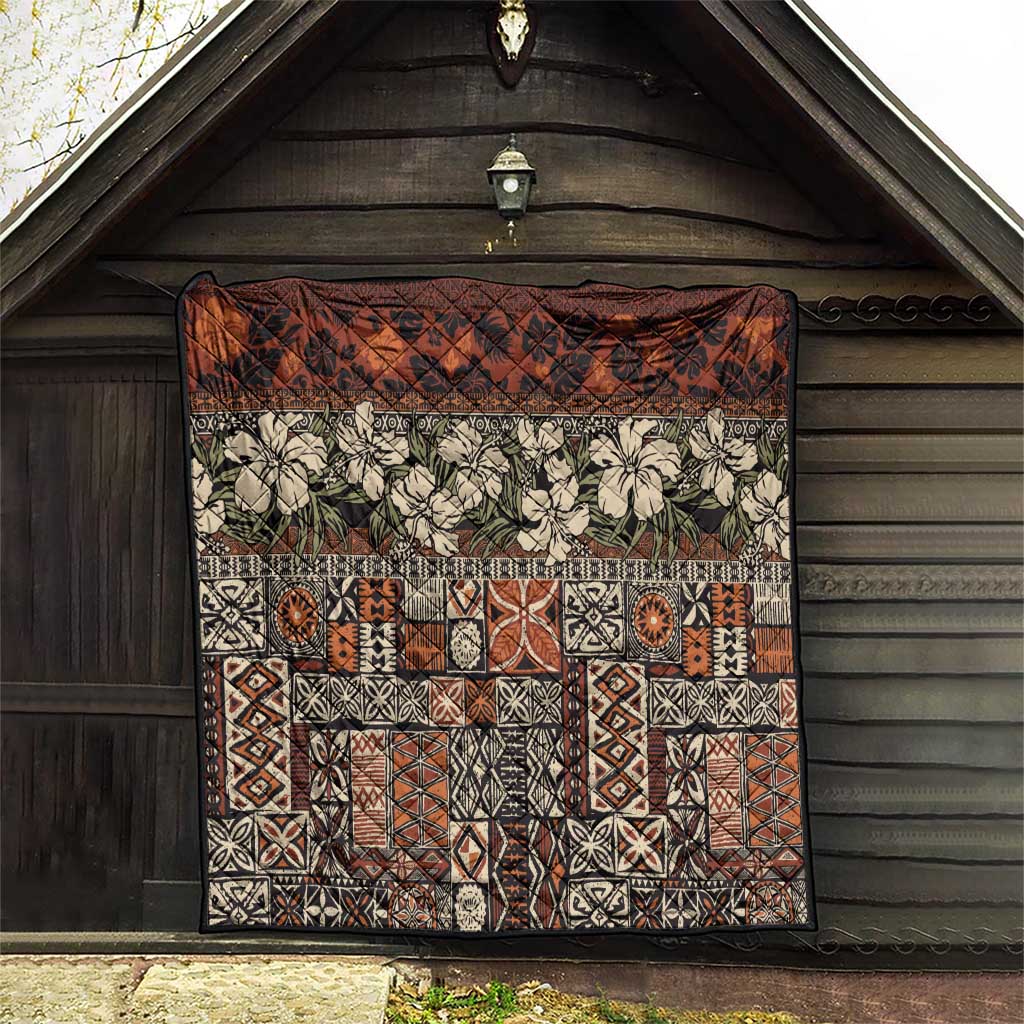 Pacific Hibiscus Tapa Tribal Vintage Quilt Brown Motif LT9 - Polynesian Pride