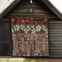 Pacific Hibiscus Tapa Tribal Vintage Quilt Brown Motif LT9 - Polynesian Pride