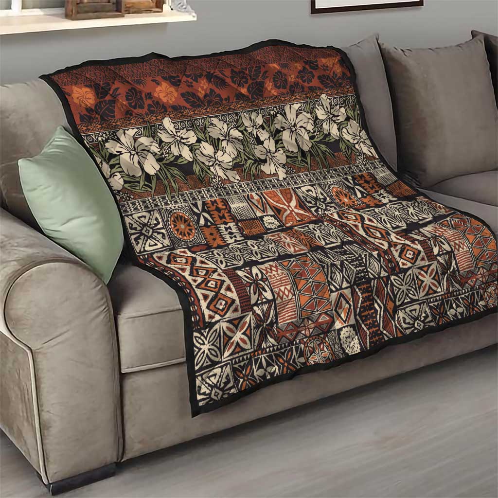 Pacific Hibiscus Tapa Tribal Vintage Quilt Brown Motif LT9 - Polynesian Pride