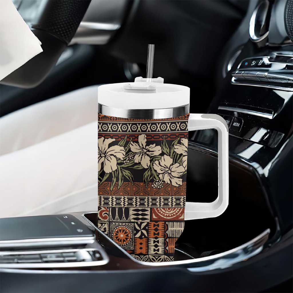Pacific Hibiscus Tapa Tribal Vintage Tumbler With Handle Brown Motif