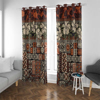 Pacific Hibiscus Tapa Tribal Vintage Window Curtain Brown Motif