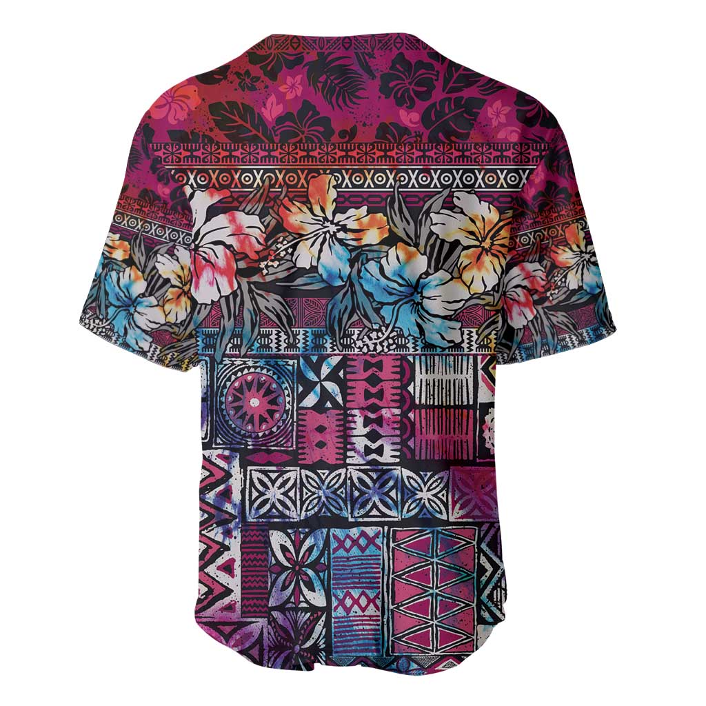 Pacific Hibiscus Tapa Tribal Vintage Baseball Jersey Pink Motif LT9 - Polynesian Pride