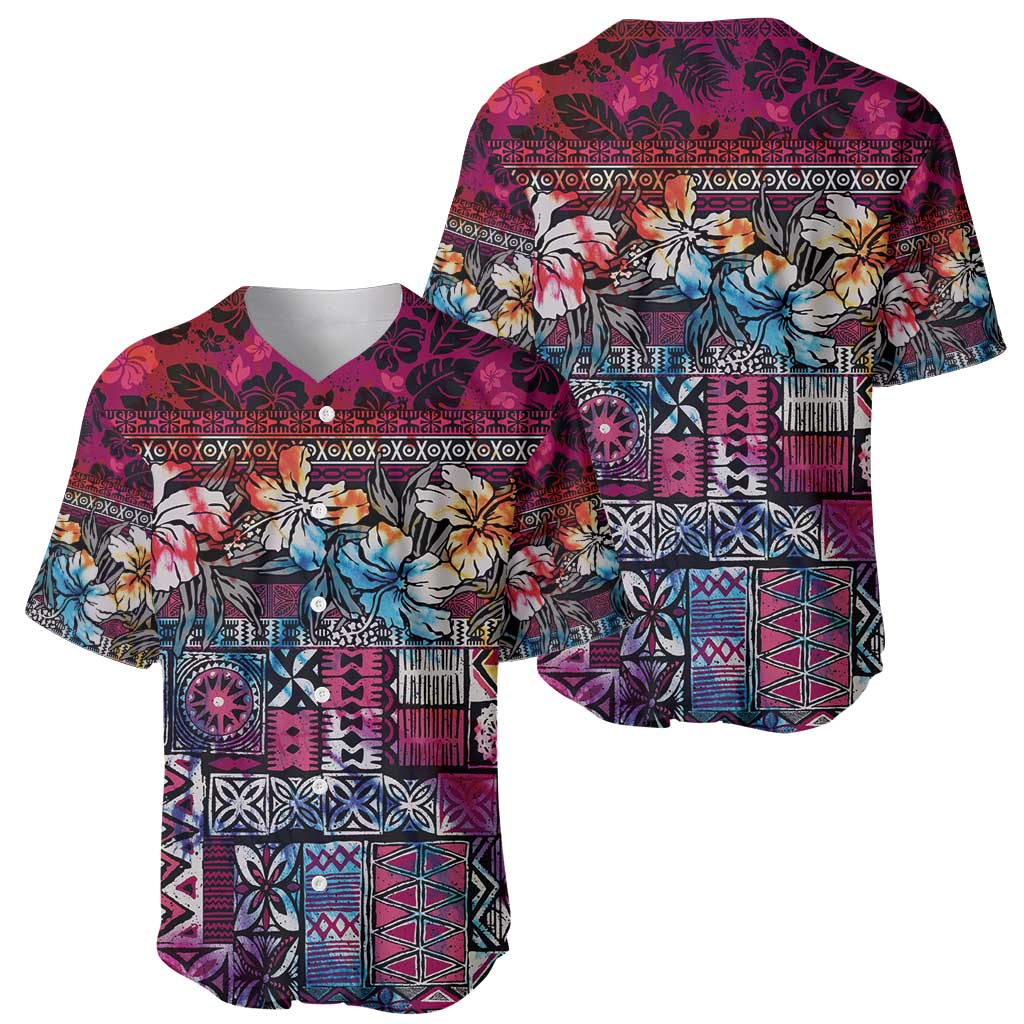 Pacific Hibiscus Tapa Tribal Vintage Baseball Jersey Pink Motif LT9 - Polynesian Pride