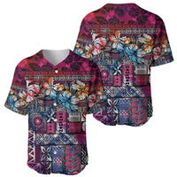 Pacific Hibiscus Tapa Tribal Vintage Baseball Jersey Pink Motif LT9 - Polynesian Pride