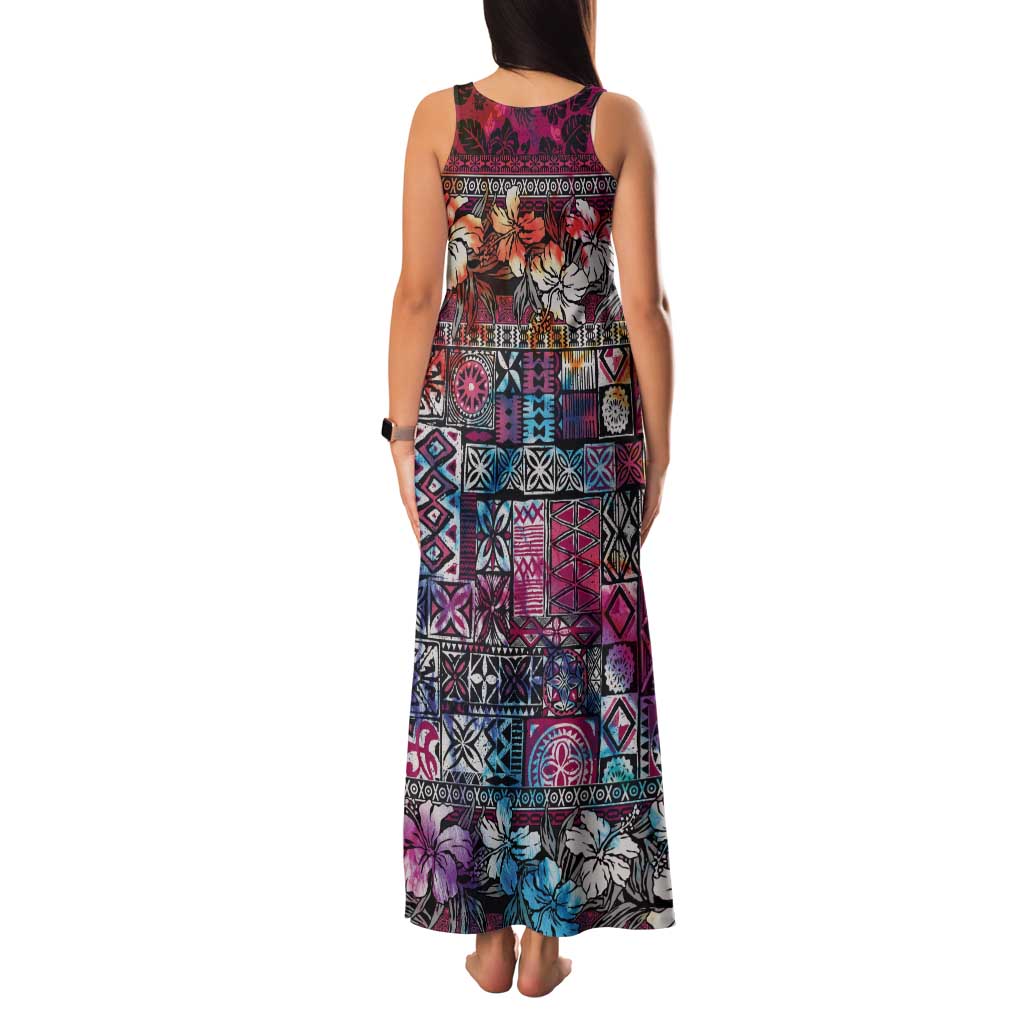 Pacific Hibiscus Tapa Tribal Vintage Family Matching Tank Maxi Dress and Hawaiian Shirt Pink Motif