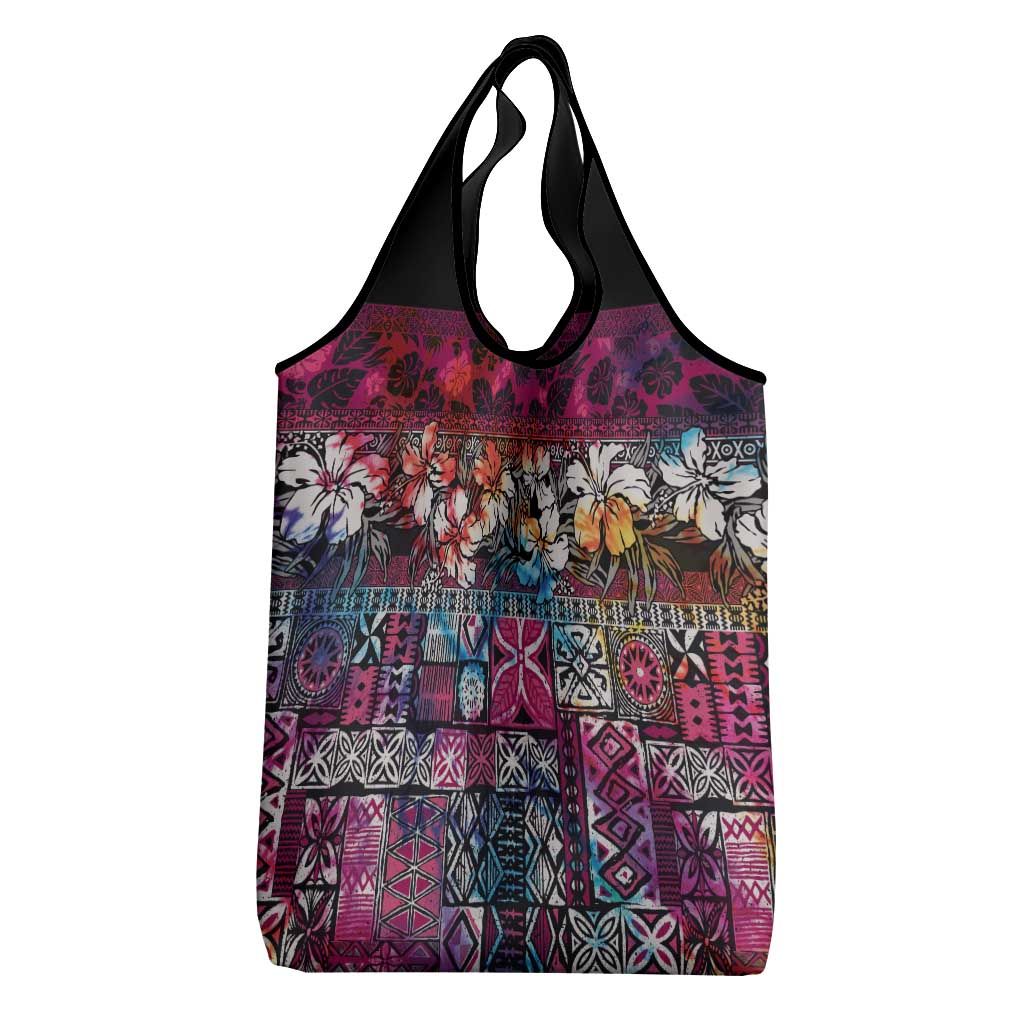 Pacific Hibiscus Tapa Tribal Vintage Grocery Bag Pink Motif