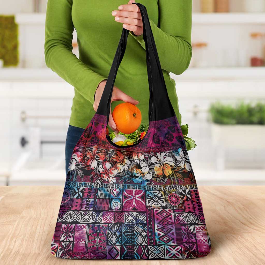 Pacific Hibiscus Tapa Tribal Vintage Grocery Bag Pink Motif