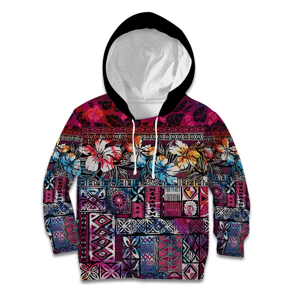 Pacific Hibiscus Tapa Tribal Vintage Kid Hoodie Pink Motif LT9 Hoodie Pink - Polynesian Pride