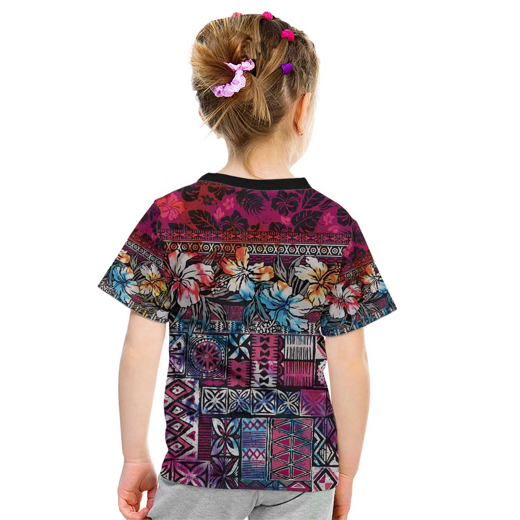 Pacific Hibiscus Tapa Tribal Vintage Kid T Shirt Pink Motif LT9 - Polynesian Pride