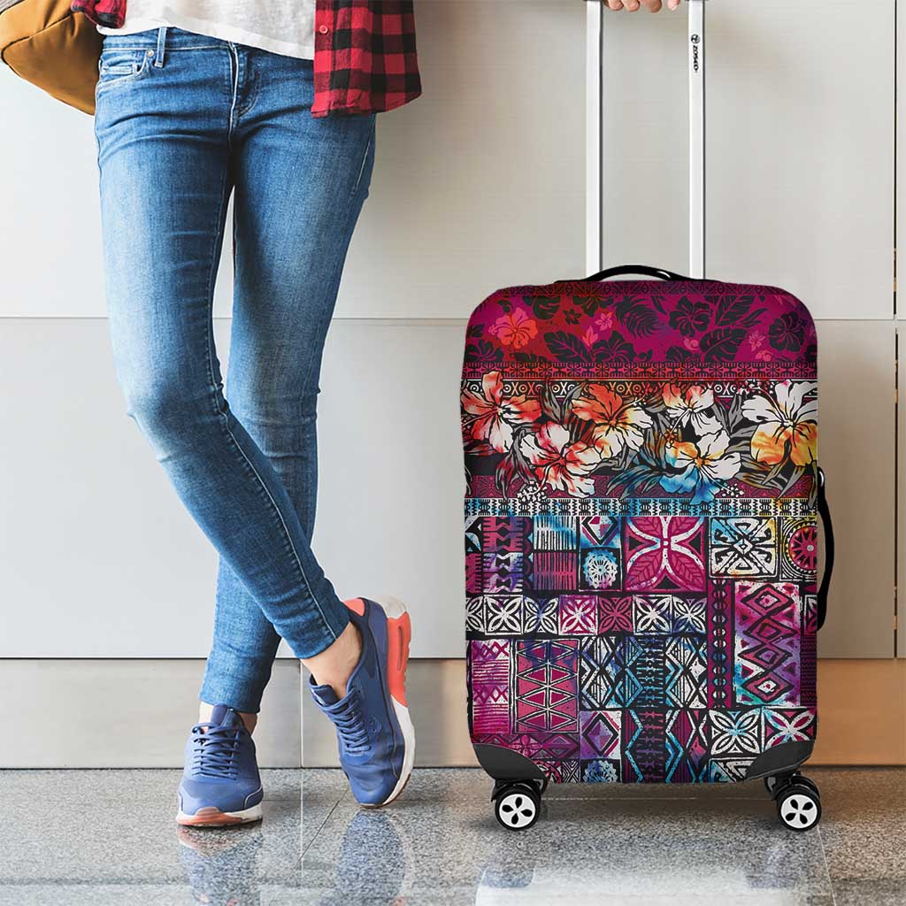 Pacific Hibiscus Tapa Tribal Vintage Luggage Cover Pink Motif LT9 - Polynesian Pride