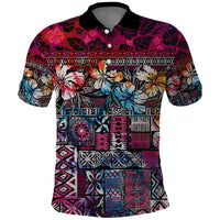 Pacific Hibiscus Tapa Tribal Vintage Polo Shirt Pink Motif LT9 Pink - Polynesian Pride