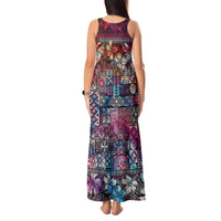 Pacific Hibiscus Tapa Tribal Vintage Tank Maxi Dress Pink Motif