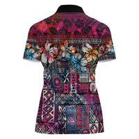 Pacific Hibiscus Tapa Tribal Vintage Women Polo Shirt Pink Motif LT9 - Polynesian Pride