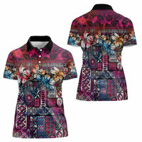 Pacific Hibiscus Tapa Tribal Vintage Women Polo Shirt Pink Motif LT9 - Polynesian Pride