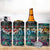 Pacific Hibiscus Tapa Tribal Vintage 4 in 1 Can Cooler Tumbler Turquoise Motif