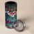 Pacific Hibiscus Tapa Tribal Vintage 4 in 1 Can Cooler Tumbler Turquoise Motif