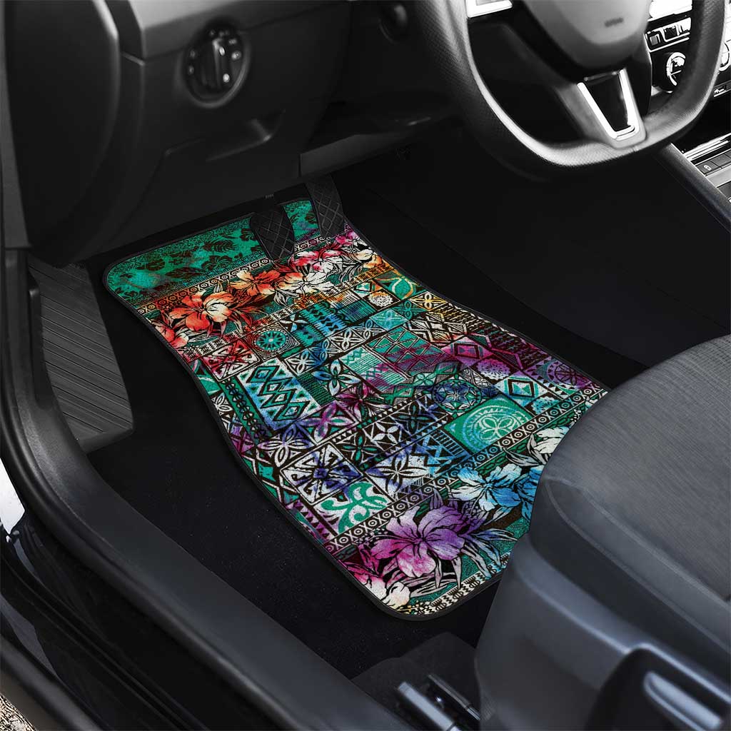 Pacific Hibiscus Tapa Tribal Vintage Car Mats Turquoise Motif